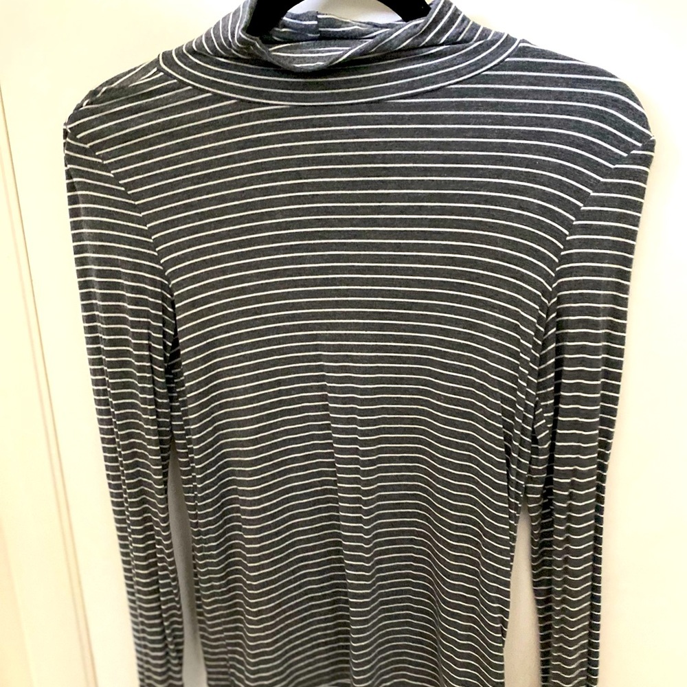 Grey and white striped turtleneck